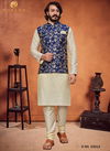 Blue Colour Latest Design Festive Wear Art Silk Digital Printed Kurta Pajama With Jacket Mens Collection 33013
